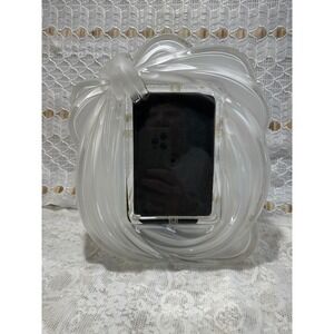 MIKASA Frosted Glass Ribbon Bow Picture Photo Frame Elegant Display Stand